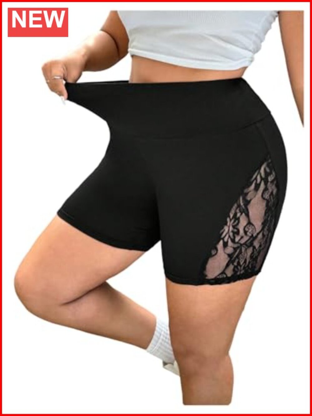 Plus Size Women's Lace Yoga Shorts High Waist Stretchy Workout Athletic Skinny